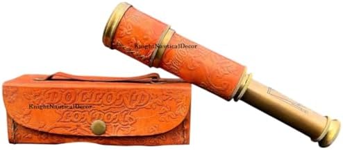 Personalized Nautical Brass Telescope with Leather Box - Pirate Spyglass for Adventure Lovers