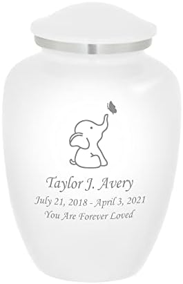 Homage Medium Baby Elephant Cremation Urn - 80 Cubic Inch Capacity - White