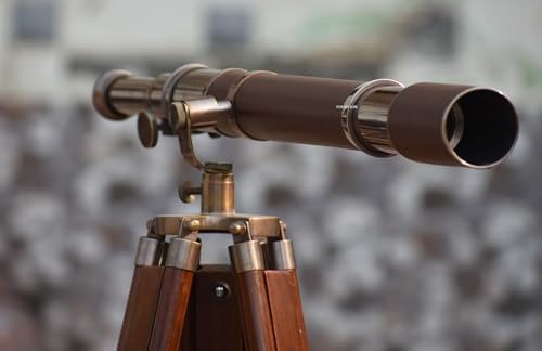 Vintage Brass Telescope with Adjustable Wooden Tripod