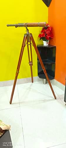 Royal Vintage Antique Brass Telescope with Brown Leather Nautical Decor
