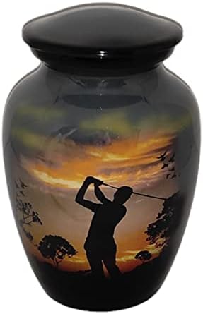 Small 6x4 Inch Cremation Urn with Golfer Design