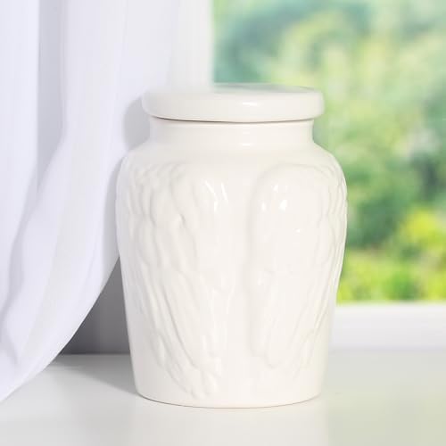 White Angel Wings Cremation Urn with Velvet Bag