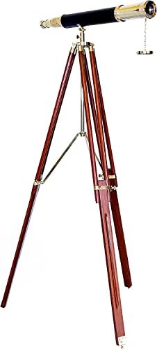 Vintage Antique Brass Finish Spyglass Telescope with Wood Tripod