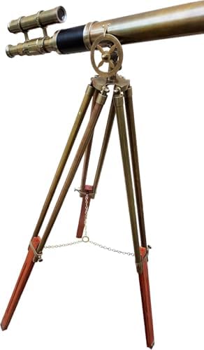 Vintage Ship Marine Telescope with Brown Wooden Tripod Stand