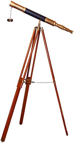 Antique Brass Telescope with Wooden Tripod Stand