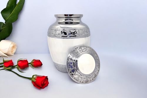 Small 6x4 Inch Brass Cremation Urn - 650ml White with Bag