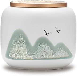 Black Ceramic Keepsake Urn for Human or Pet Ashes - Mountain White Design