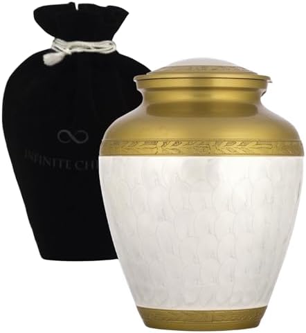 White Gold Mother of Pearl Ash Urn for Adult Female