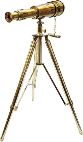 Nautical Shiny Brass Spyglass Telescope with Brass Tripod