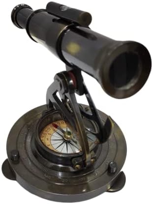 Vintage Antique Brass Compass Navigation Instrument Theodolite Alidade Telescope