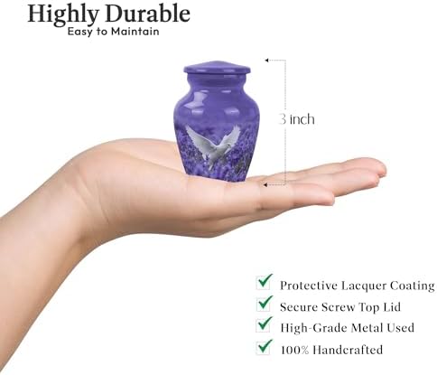 White Dove Purple Urn for Human Ashes Keepsake