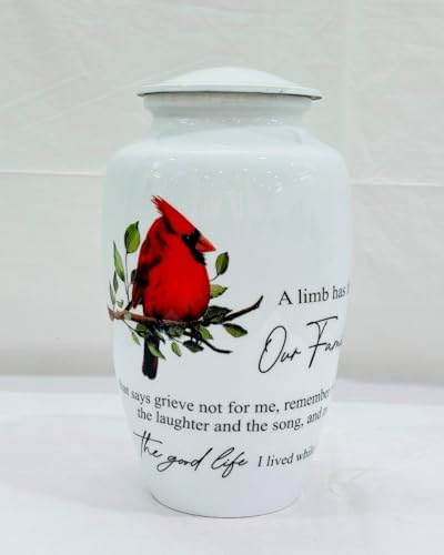 Red Northern Cardinal Urns for Human Ashes 200 cu in White