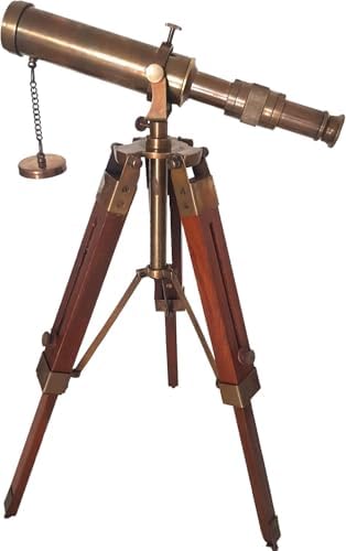 Vintage Nautical Brass Telescope with Wooden Tripod