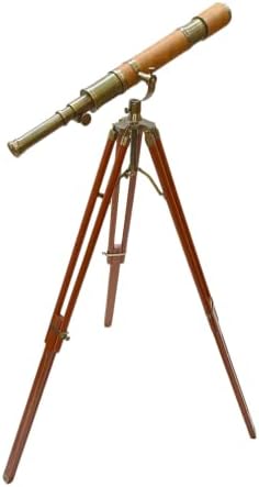 Royal Vintage Antique Brass Telescope with Brown Leather Nautical Decor