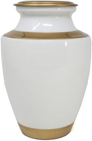 White Cremation Urn with Gold Metal Accent - Large Adult Urn