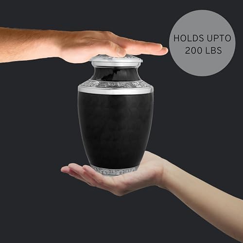 Handcrafted Metal Urn for Ashes - 10 Inch 200 Lbs Capacity Black and Silver