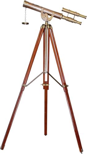 Nautical Vintage Wooden Telescope Floor Standing Double Barrel Decor