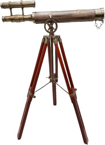 Vintage Brass Telescope with Grey Leather Stand