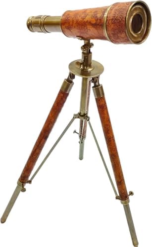 Brass Telescope Single Barrel Adjustable Wooden Tripod Vintage Nautical Spyglass