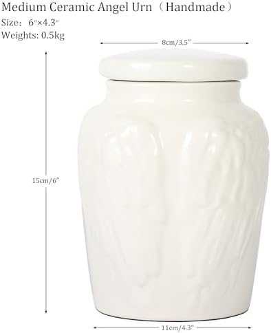 White Angel Wings Cremation Urn with Velvet Bag