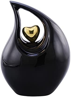 Heart of Love Cremation Urn for Human Ashes Black Gold Adult