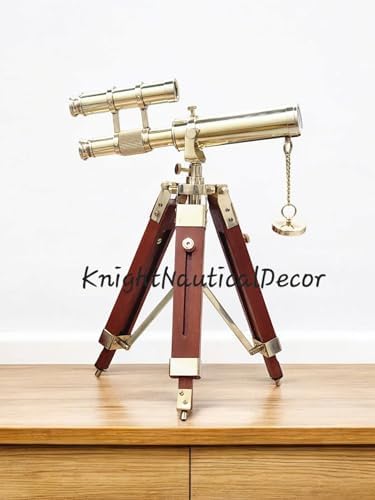 Vintage Nautical Brass Telescope with Wooden Stand