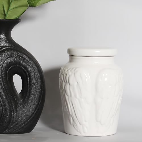 White Angel Wings Cremation Urn with Velvet Bag