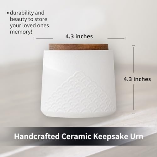 White Small Urn for Ashes - 43 Inch Ceramic Decorative Urn with Sea Wave Design