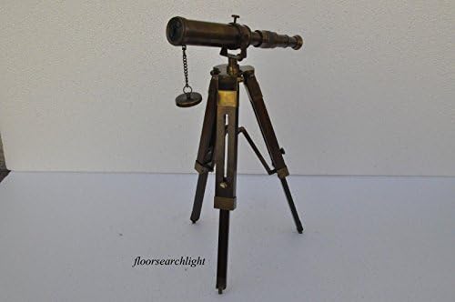 Antique Nautical Brass Telescope with Wooden Tripod