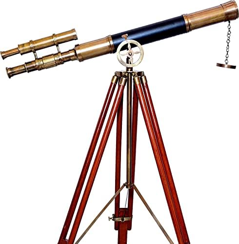 Antique Brass Nautical Telescope with Wooden Tripod