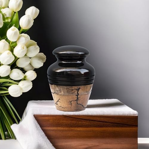 Small Wooden Urn for Ashes 20 Cuin Capacity Black Fractal Design