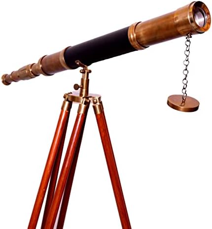 Antique Brass Telescope with Wooden Tripod Stand