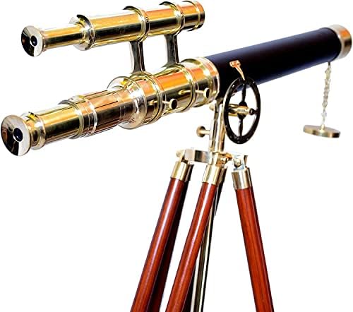 Maritime Brass Double Barrel Telescope with Wooden Tripod