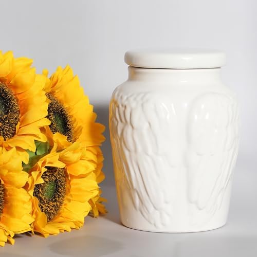 White Angel Wings Cremation Urn with Velvet Bag
