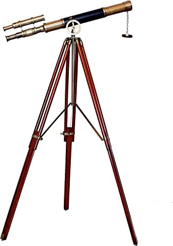Antique Brass Nautical Telescope with Wooden Tripod