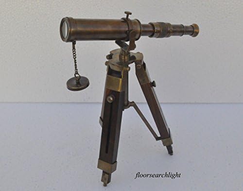 Antique Nautical Brass Telescope with Wooden Tripod