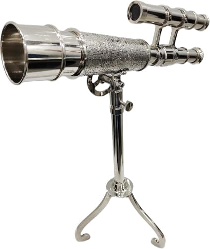Vintage Marine Spyglass Chrome Finish Telescope Table Top Tripod Display Center Piece