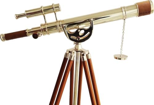 Vintage Brass Telescope with Wooden Tripod 1
