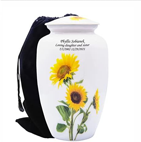 Sunflower Cremation Urn with Velvet Bag and Custom Engraving