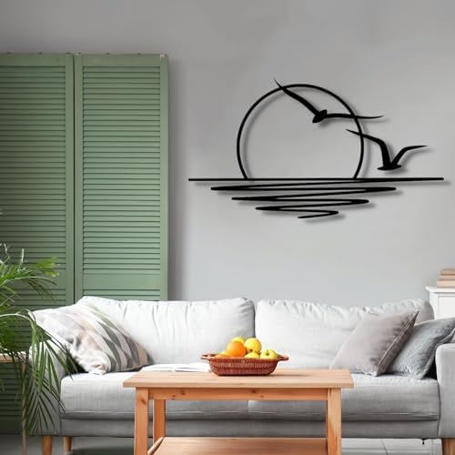 Sunrise Metal Seagull Art 20x11 Inches - Living Room Patio Decor