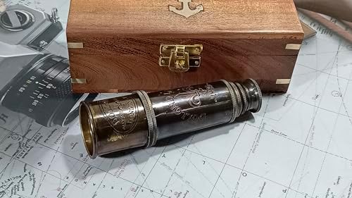 Antique Telescope 18 Inch Brass Pirate Spyglass with Wooden Box