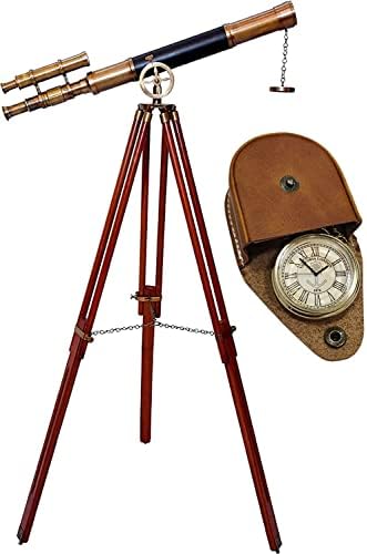 Maritime Antique Double Barrel Telescope with Brass Tripod