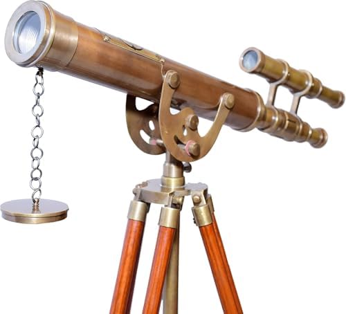 Nautical Vintage Wooden Telescope Floor Standing Double Barrel Decor
