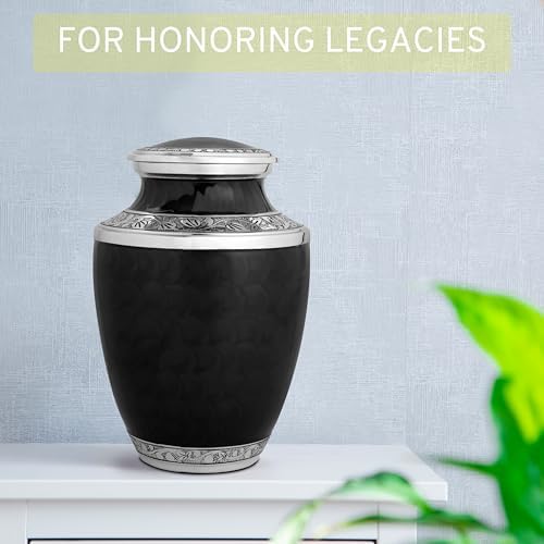 Handcrafted Metal Urn for Ashes - 10 Inch 200 Lbs Capacity Black and Silver