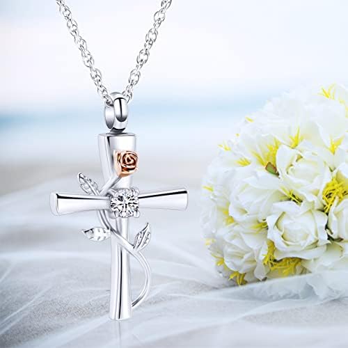 Cross Urn Necklace for Ashes Birthstone Rose Cremation Jewelry