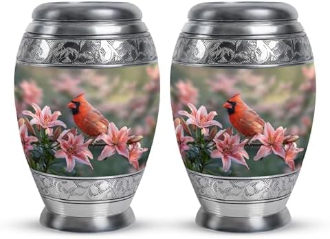 MUKTIVE Cardinal Bird Urns for Ashes - Set of 2 Gray