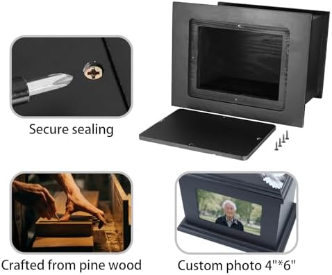 Handcrafted Solid Wooden Cremation Urn with Photo Frame - Black Large 200 Lbs Capacity