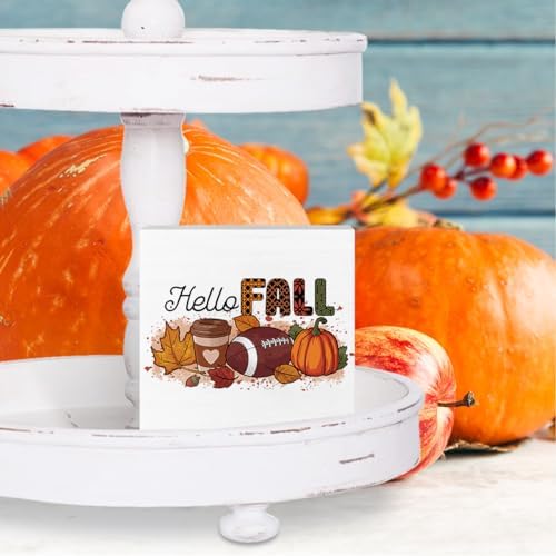 Fall Decor Wooden Box Sign with Pumpkin and Football