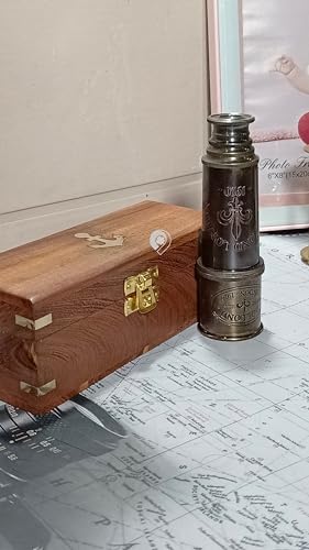 Antique Telescope 18 Inch Brass Pirate Spyglass with Wooden Box