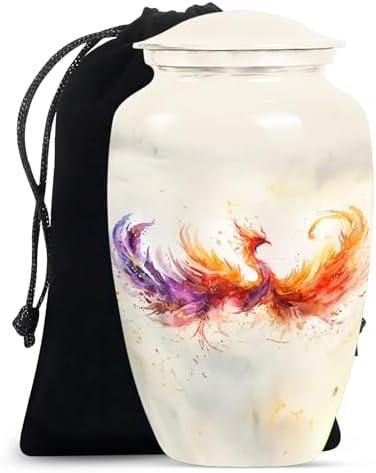 Phoenix Bird Urn for Human Ashes - Large White with Velvet Bag